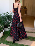 Wenkouban-2025 dress to impress party dress nye outfits Women's summer black rose floral suspender dress YM1173