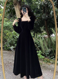 Wenkouban-2025 dress to impress party dress nye outfits Black square neck velvet long dress YM713