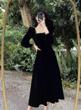 Wenkouban-2025 dress to impress party dress nye outfits Black square neck velvet long dress YM713