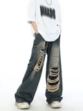 Wenkouban 2000s ripped baggy jeans with fake hole