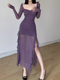 Wenkouban-2025 dress to impress party dress nye outfits Purple irregular long dress YM1337