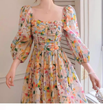 Wenkouban-2025 dress to impress party dress nye outfits Retro Chic Floral Puff Sleeve Dress for Women Summer  YM1133