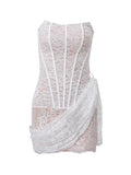 Wenkouban-Christmas Thanksgiving Gift New Year's Eve Dress Lace Mesh Corset Bandeau Mini Dress