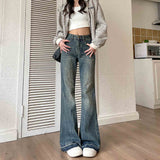 Wenkouban-y2k outfits Valentine's Day gift Fashion Slim Denim Pants Vintage Washed Blue Women Jeans American Style Chic Female Flared Pants Casual Loose Straight Trousers