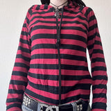 Wenkouban-y2k outfits retro design Y2K Grunge Cyber Scene Striped Zip Up Hoodies E-girl Gothic Emo Mall Goth Sweatshirts 2000s Retro Harajuku Jackets Coat Outfits