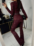 Wenkouban Lace Print Long Sleeve Jumpsuits Women Overalls Fashion Autumn Winter New Two Layer O Neck Slim Fit Sexy Jumpsuits-Christmas Outfit