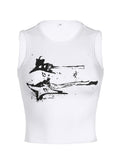 Wenkouban-Guitar Print Sleeveless Tank Top Y2K Casual Ribbed Women Grunge Crop Top Harajuku Fashion Vest Tee 90s Street Outfits