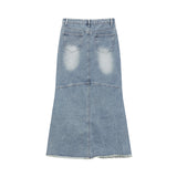 Wenkouban-swaggy outfits back to school outfits Denim Womens Long Skirts Vintage England Style High Waist Pencil Skirt Ladies Front Pockets Deisgn A-Line Jeans Skinny Skirt