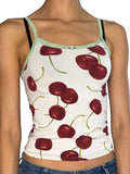 Wenkouban-y2k Outfits christmas outfit Lace Trim Cherry Print Contrast Tank Top