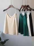 Wenkouban-Casual V-Neck Sexy Solid Satin Woman Camis Tank Tops Chiffon Sleeveless Camisole Top Halter Camis Tops