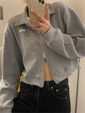 Wenkouban-Fall Outfits -Crop jacket with zip in white or grey- Streetwear y2k outfits Fall Outfits Christmas Thanksgiving Gift New Year's Eve