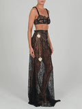 Wenkouban See Through Lace Two Piece Skirt Sets Women Crop Top And Maxi Skirt Sets Elegant Party Beach Sexy Two Piece Set-Christmas Outfit