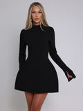 Wenkouban Long Sleeve Backless Sexy Mini Dress For Women Autumn Winter New O Neck High Waist A-line Club Party Sexy Dress Elegant-Christmas Outfit