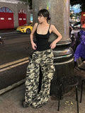 Wenkouban-American Retro Punk Camouflage Pocket Cargo Pants Y2K High Street Hip Hop Loose Fashion Street Casual Straight Wide Leg Pants