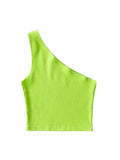 Wenkouban-One Shoulder Cropped Tanks Top Women Summer Sleeveless Tanks Camis Sexy Oblique Collar Elastic Corset Slim Crop Tops Tube Lady