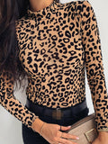 Wenkouban-Women Blouses Fashion Leopard Print Turtle Neck Blouse Autumn Long Sleeve Shirts Party Ladies Clothes Womens Blouses And Tops