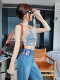 Wenkouban-Cutout Butterfly Embroidered Jeans Woman Vintage High Waist Baggy Straight Denim Pants Fashion Street Sexy Denim Trouser