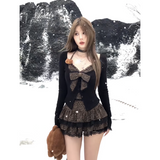 Wenkouban-Sexy Crop Top Vintage 2000s Women Clothes Bow Leopard Lace Vintage Slim Top scoquettish Party Sweet Aesthetic Korea Y2k Baby Tee