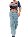 Wenkouban Bowknot Pocket Wide Leg Jeans Women Y2k Low Rise Sweet Casual Denim Trousers Coquette Baggy Cargo Jeans Gyaru Streetwear