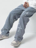 Wenkouban-Men's Cross Patch Jeans- Streetwear y2k outfits Fall Outfits Christmas Thanksgiving Gift New Year's Eve