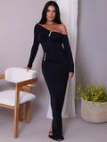 Wenkouban Diagonal Collar Long Sleeve Sexy Maxi Dress For Women Gown Autumn New Sparkle Backless Bodycon Ruched Long Dress-Christmas Outfit