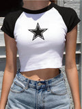 Wenkouban-Female Y2K Clothes Star Tops Women Tshirt Harajuku Retro Fashion Gothic Short Sleeve Crop Sexy Tops Aesthetics Tops Short Navel