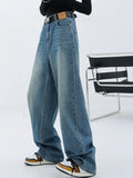 Wenkouban-2000er Blaue Baggy Boyfriend Jeans mit Wasch Effekt- Streetwear y2k outfits Fall Outfits Christmas Thanksgiving Gift New Year's Eve