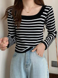 Wenkouban-y2k Outfits christmas outfit Stripe Print Long Sleeves Knits