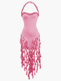 Wenkouban-Christmas Thanksgiving Gift New Year's Eve Dress Ruffle Tassel Halter Bustier Mini Dress