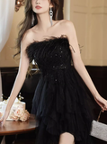 Wenkouban-2025 dress to impress party dress nye outfits Black Strapless Prom Dress New Birthday Outfits YM1611