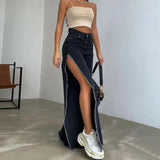 Wenkouban-spring outfits Double side high slit denim trousers 2025 spring and summer street trendy sexy open leg pants female y2k jeans