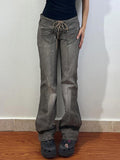 Wenkouban-y2k Outfits christmas outfit Vintage Distressed Low-Rise Cross-Tie Jeans