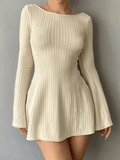 Wenkouban-Christmas Thanksgiving Gift New Year's Eve Dress Backless Knitted Long Sleeve Mini Dress