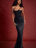 Wenkouban Elegant Strapless Bodycon Sexy Maxi Dress Women Black Fashion Off-shoulder Sleeveless Backless Club Party Long Dress-Christmas Outfit