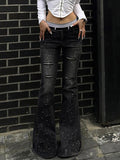 Wenkouban-y2k Outfits christmas outfit Rhinestone Ripped Low-Rise Flared Jeans