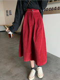 Wenkouban-swaggy outfits back to school outfits Qiukichonson Midi Long Skirt Womens Corduroy Skirt Autumn Winter Goth Casual High Waisted Pockets Design Pleated Suit Skirts