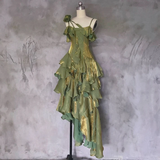 Wenkouban-2025 dress to impress party dress nye outfits Irregular Ruffled Suspender Prom Dress Green Long Birthday Dress YM1628