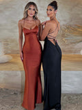 Wenkouban Satin Backless Maxi Dress For Women 2022 Autumn New Spaghetti Strap Sleeveless Bodycon Long Dress Vestido Clubwear-Christmas Outfit