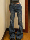 Wenkouban Vintage Ripped Flared Low Waist Jeans