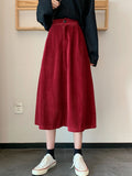 Wenkouban-swaggy outfits back to school outfits Qiukichonson Midi Long Skirt Womens Corduroy Skirt Autumn Winter Goth Casual High Waisted Pockets Design Pleated Suit Skirts