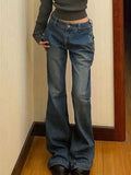 Wenkouban Vintage Ripped Flared Low Waist Jeans