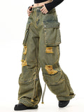 Wenkouban Vintage washed cargo jeans with holes