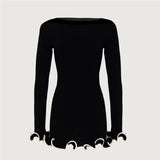 Wenkouban Long Sleeve Knit Mini Dress For Women Pullovers Sweater Dress Autumn Winter New Contrast Color O Neck Ruffled Dress-Christmas Outfit