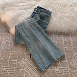 Wenkouban-y2k outfits Valentine's Day gift Double Button Denim Pants for Women Spring Autumn Fashion High Waist Light Blue Jeans Female Retro Slim Flared Denim Pants