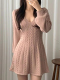 Wenkouban-nye outfits V Neck Long Sleeve Sweater Dress 2025 fashion trends y2k style party club outfits