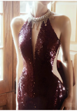 Wenkouban-2025 dress to impress party dress nye outfits Burgundy Sequins Mermaid Evening Dress New Prom Dress  YM1612