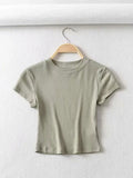 Wenkouban-Summer Sexy Women O-neck Short-sleeve T-shirt Slim Elastic Skinny Crop Tops