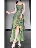 Wenkouban-2025 dress to impress party dress nye outfits Retro Mermaid Green Prom Dress With Flower  YM1602