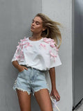 Wenkouban-American Retro Bow Three-dimensional Decorative Loose T-shirt Women 2024 Summer New Fashion Street Trend Casual Y2K Tops