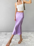 Wenkouban-Solid Purple Satin Silk Skirt Women High Waisted Summer Long Skirt New 2024 Elegant Ladies Office Skirts Midi Spring